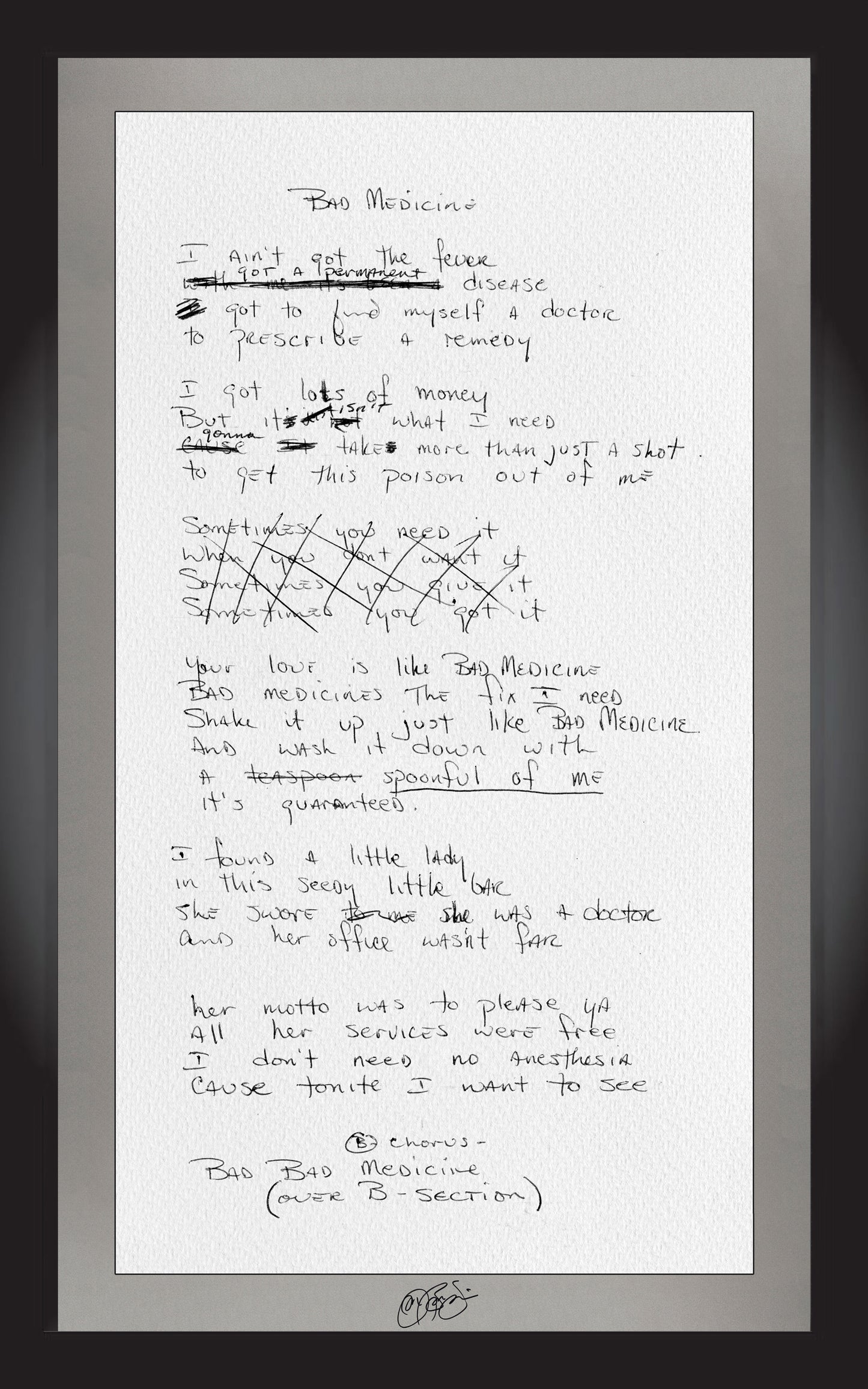 "Bad Medicine" Lyrics (Signed)