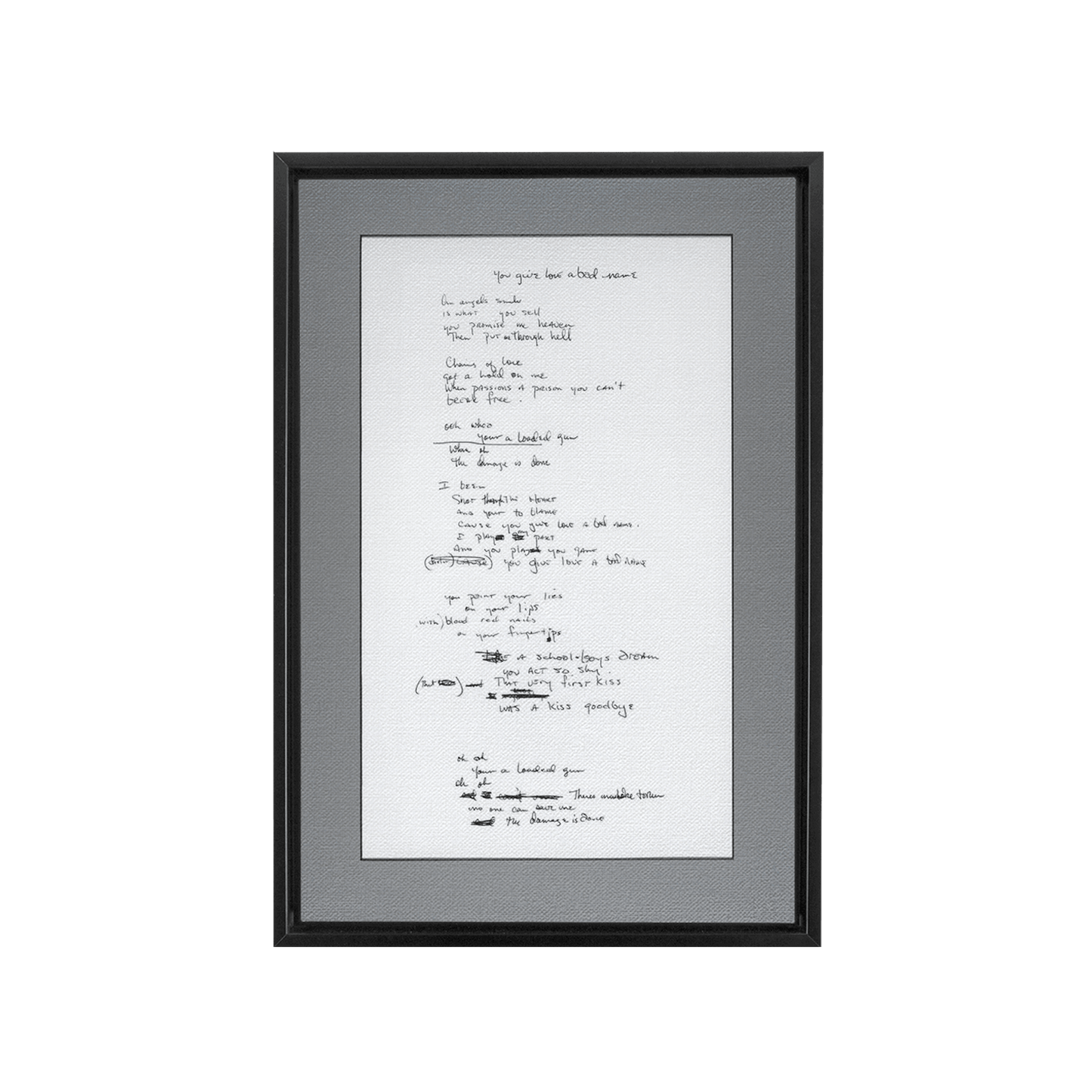"You Give Love A Bad Name" Lyric Framed Canvas