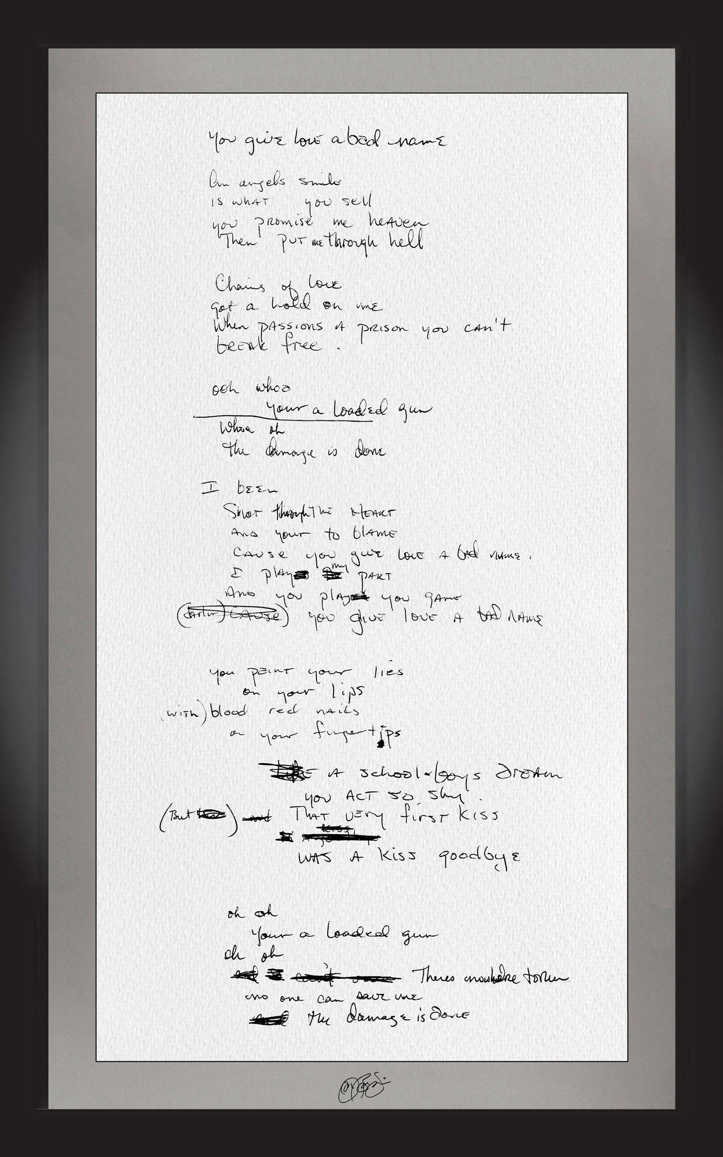 "You Give Love A Bad Name" Lyrics (Signed)