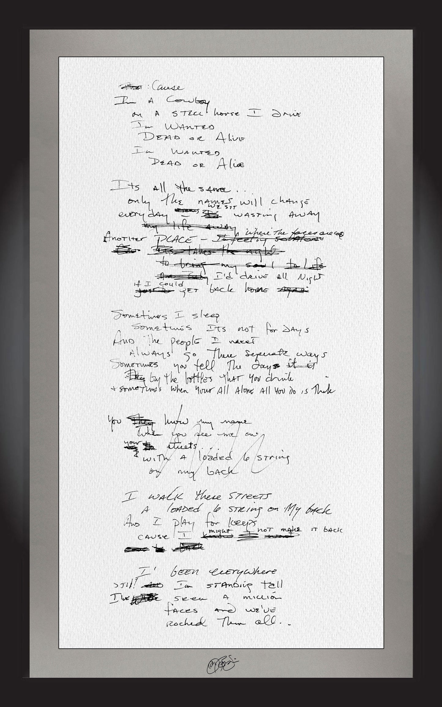 "Wanted Dead Or Alive" Lyrics (Signed)